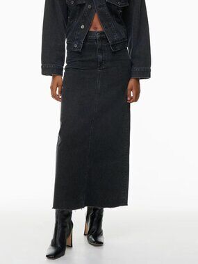 Denim Forum Aritzia Nina Maxi  Long Black Denim Skirt Back Slit at the Back